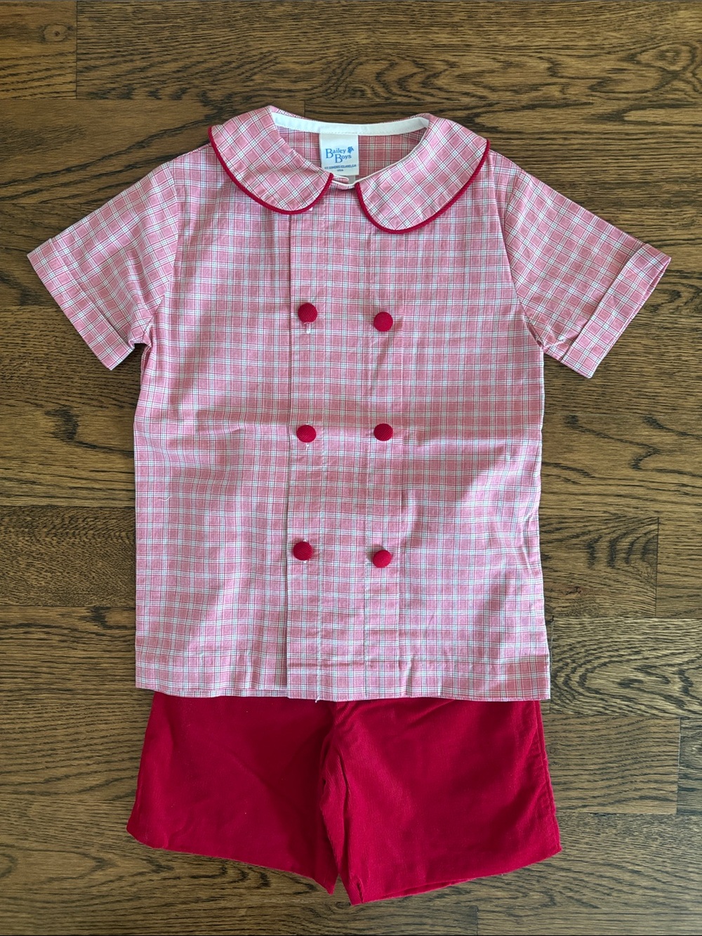 The Bailey Boys Plaid Short-Sleeve Set with Red Shorts